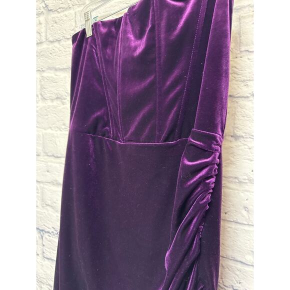 Lulus Deep Purple Strapless Crushed Velvet Midi Formal Dress Ruching SZ XL NWOT - Picture 1 of 4